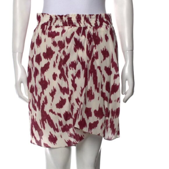 Étoile Isabel Marant White and Burgundy Animal Print Silk Skirt w Zip Closure